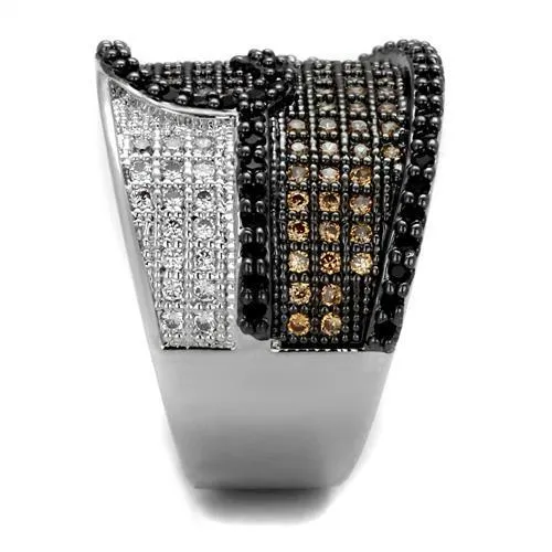 Rings Alamode 3W1091 Rhodium Ruthenium Brass Ring with AAA Grade CZ in Multi Color