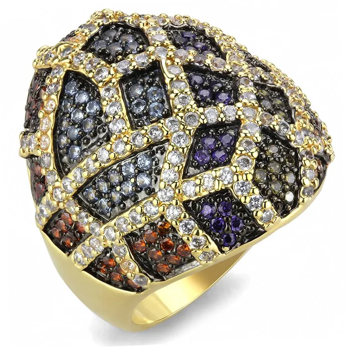 Rings Alamode 3W1461 GoldRuthenium Brass Ring with AAA Grade CZ in Multi Color Rings Alamode 3W1461 GoldRuthenium Brass Ring with AAA Grade CZ in Multi Color