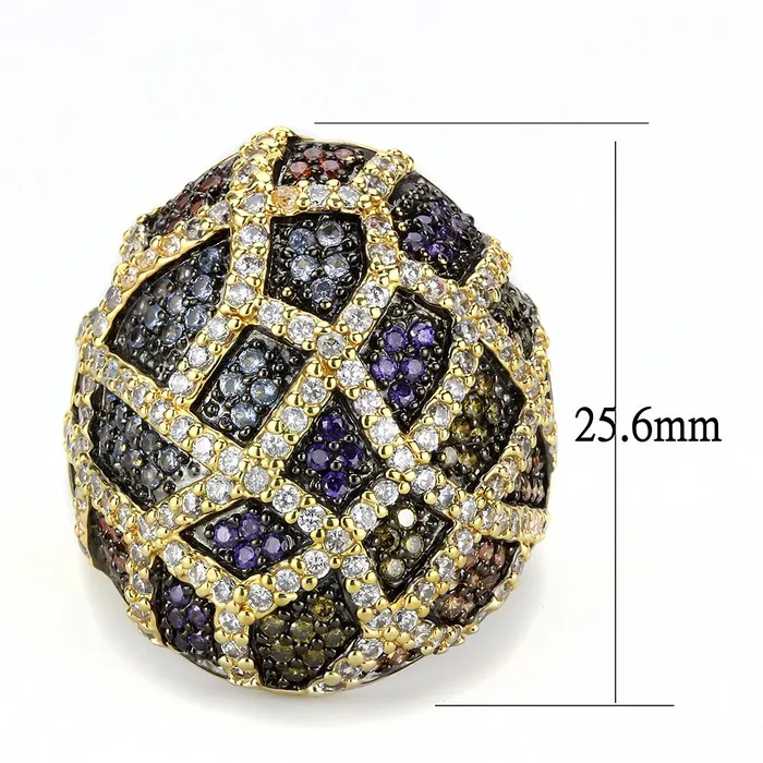 Rings Alamode 3W1461 GoldRuthenium Brass Ring with AAA Grade CZ in Multi Color