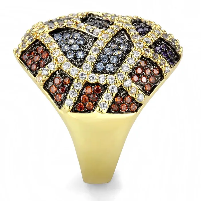 Rings Alamode 3W1461 GoldRuthenium Brass Ring with AAA Grade CZ in Multi Color