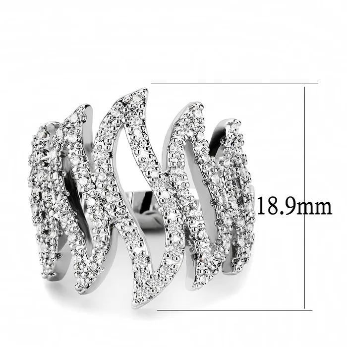 Rings Alamode 3W1467 Rhodium Brass Ring with AAA Grade CZ in Clear