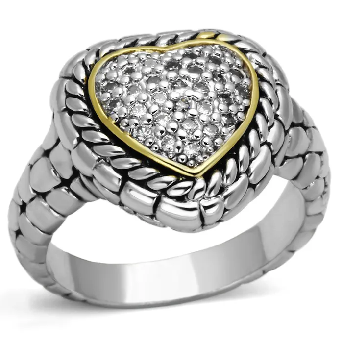 Rings Alamode 3W333 Reverse TwoTone Brass Ring with AAA Grade CZ in Clear