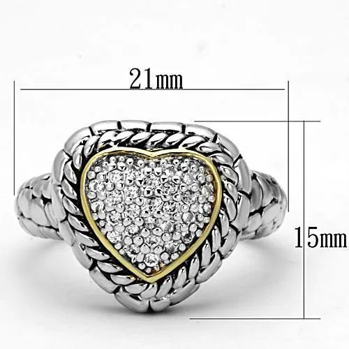Rings Alamode 3W333 Reverse TwoTone Brass Ring with AAA Grade CZ in Clear