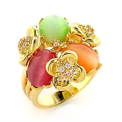 Rings Alamode 80212 Gold Brass Ring with Synthetic Cat Eye in Multi Color