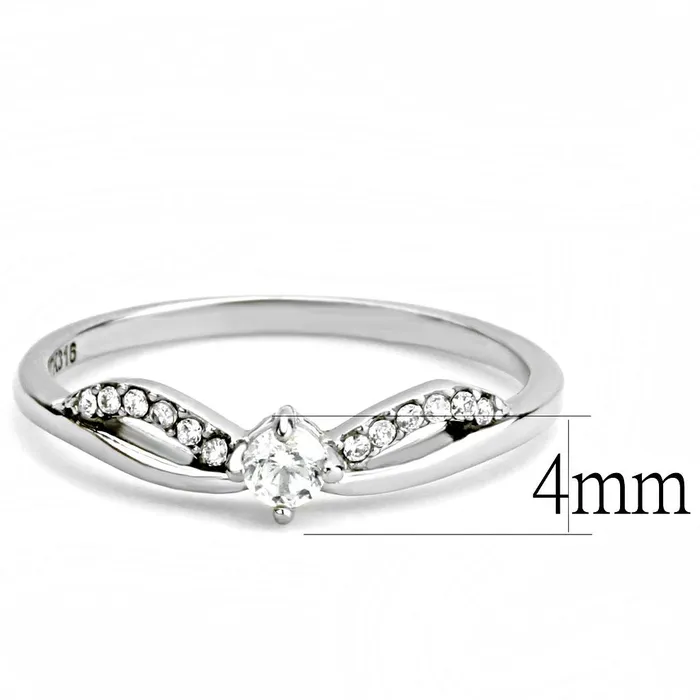Rings Alamode DA146 High polished no plating Stainless Steel Ring with AAA Grade CZ in Clear