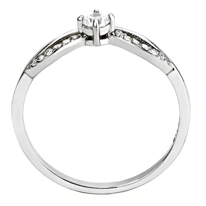 Rings Alamode DA146 High polished no plating Stainless Steel Ring with AAA Grade CZ in Clear