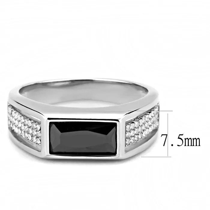 Rings Alamode DA284 High polished no plating Stainless Steel Ring with AAA Grade CZ in Black Diamond