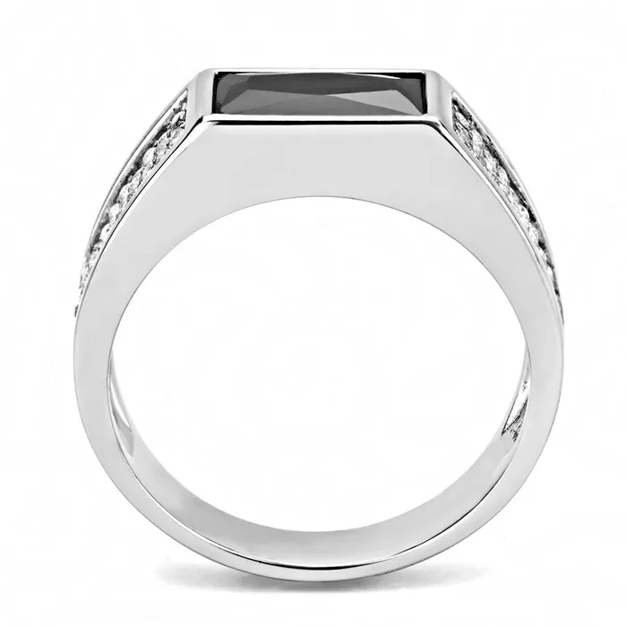 Rings Alamode DA284 High polished no plating Stainless Steel Ring with AAA Grade CZ in Black Diamond