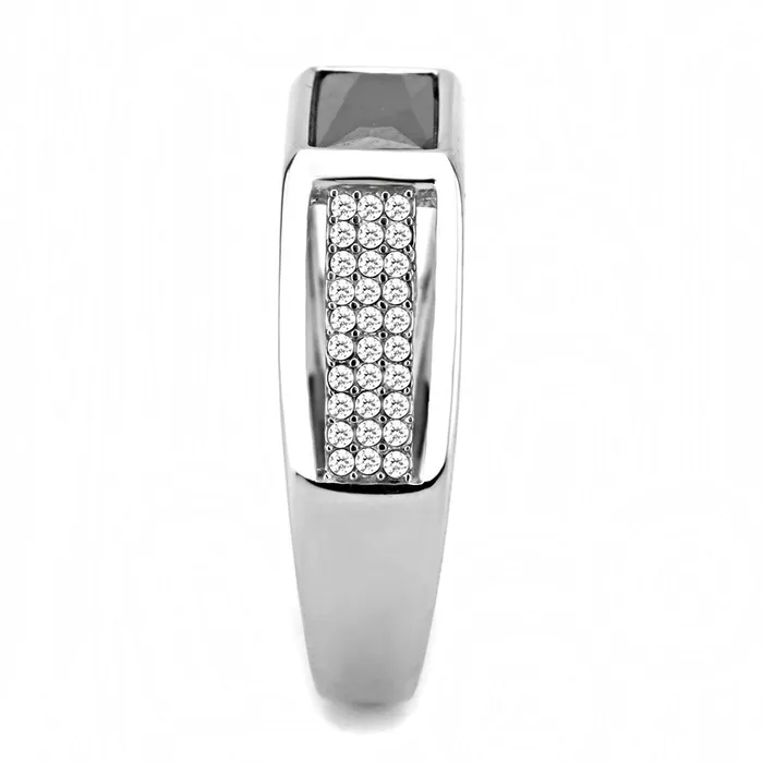 Rings Alamode DA284 High polished no plating Stainless Steel Ring with AAA Grade CZ in Black Diamond