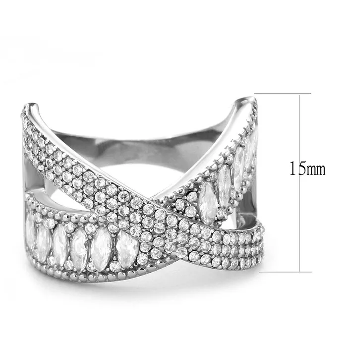 Rings Alamode DA361 High polished no plating Stainless Steel Ring with AAA Grade CZ in Clear