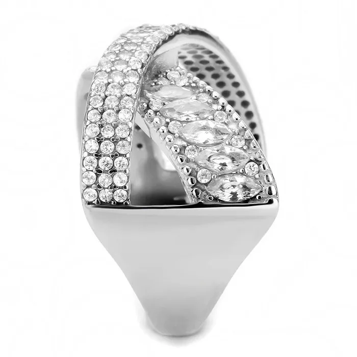 Rings Alamode DA361 High polished no plating Stainless Steel Ring with AAA Grade CZ in Clear