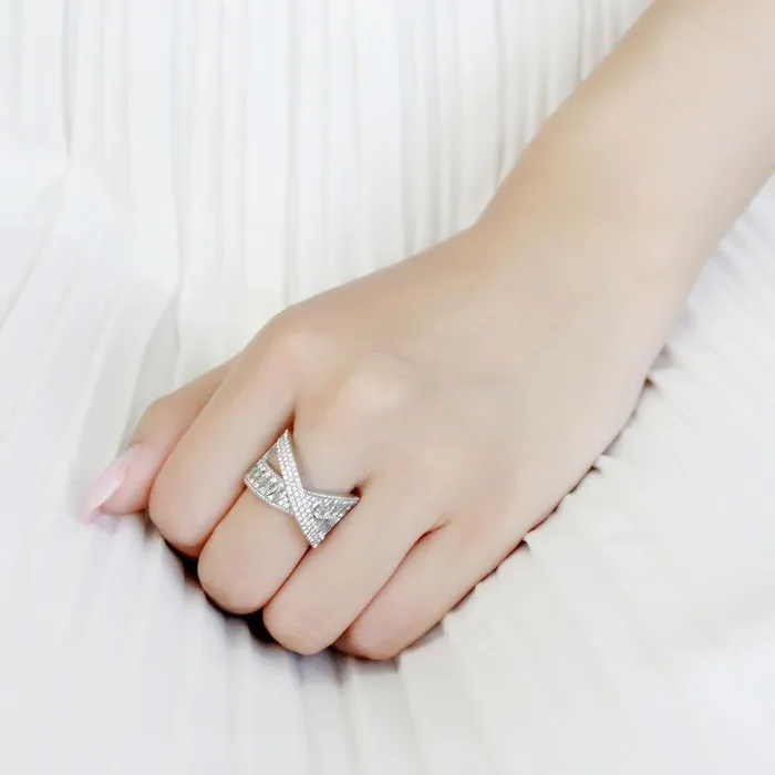 Rings Alamode DA361 High polished no plating Stainless Steel Ring with AAA Grade CZ in Clear
