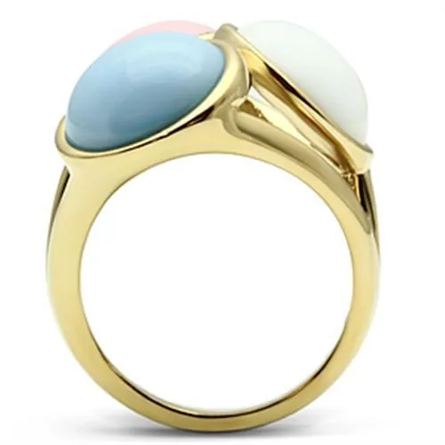 Rings Alamode GL303 IP GoldIon Plating Brass Ring with Synthetic Synthetic Stone in Multi Color