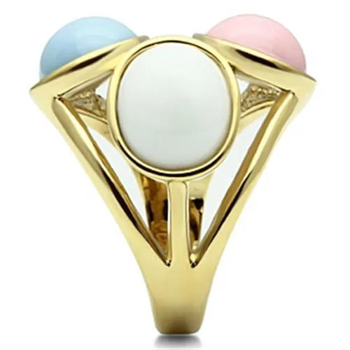 Rings Alamode GL303 IP GoldIon Plating Brass Ring with Synthetic Synthetic Stone in Multi Color