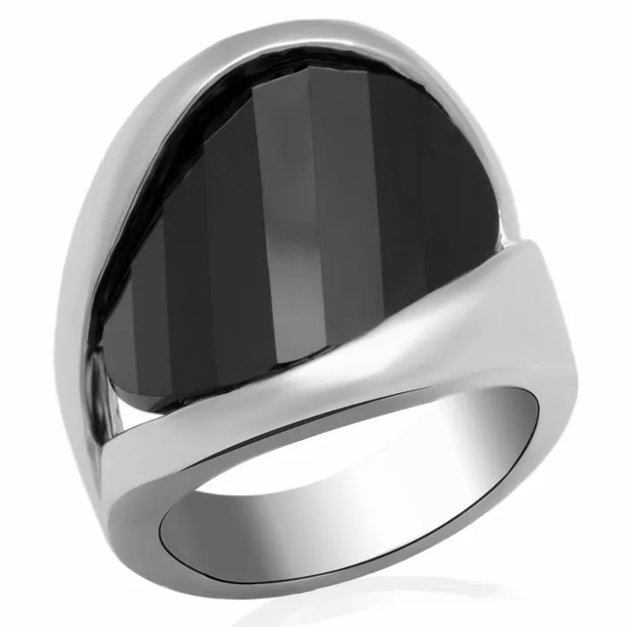 Rings Alamode LO2063 Rhodium Brass Ring with AAA Grade CZ in Jet