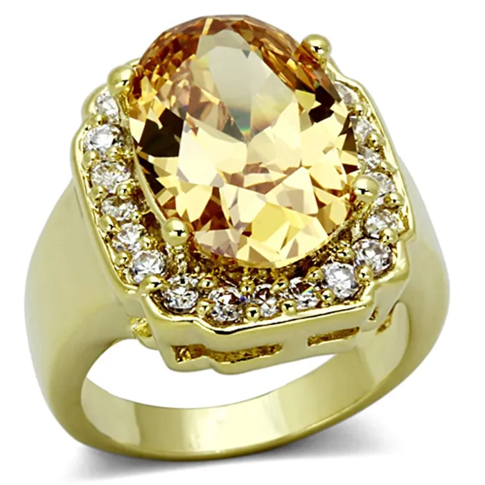 Rings Alamode LO2955 Gold Brass Ring with AAA Grade CZ in Topaz
