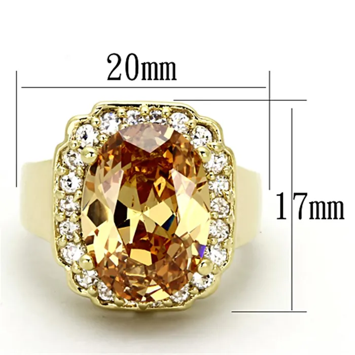 Rings Alamode LO2955 Gold Brass Ring with AAA Grade CZ in Topaz