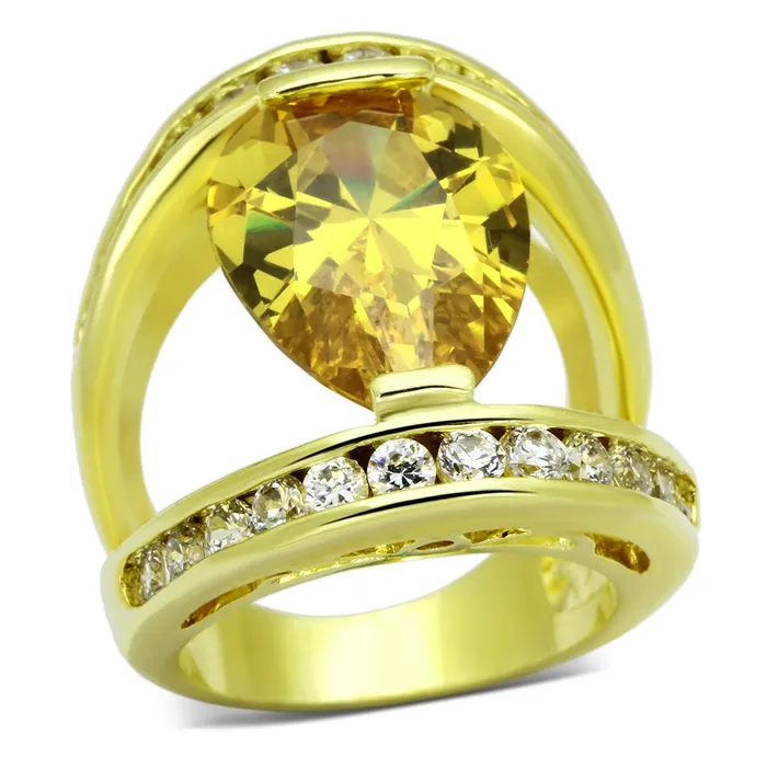 Rings Alamode LOA849 Gold Brass Ring with AAA Grade CZ in Topaz
