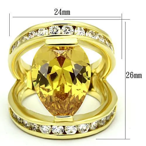 Rings Alamode LOA849 Gold Brass Ring with AAA Grade CZ in Topaz