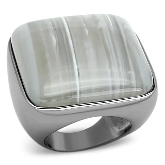 Rings Alamode LOA905 Ruthenium Brass Ring with SemiPrecious Agate in Light Gray
