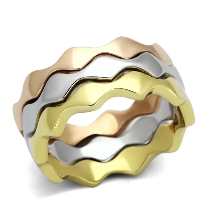 Rings Alamode TK1002 Three Tone IP Gold IP Rose Gold High Polished Stainless Steel Ring with No Stone Rings Alamode TK1002 Three Tone IP Gold IP Rose Gold High Polished Stainless Steel Ring with No Stone