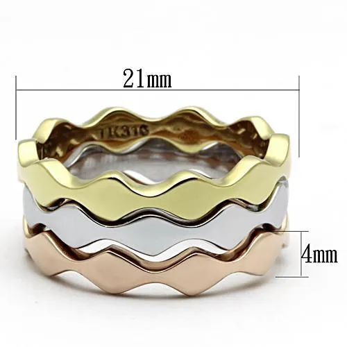 Rings Alamode TK1002 Three Tone IP Gold IP Rose Gold High Polished Stainless Steel Ring with No Stone
