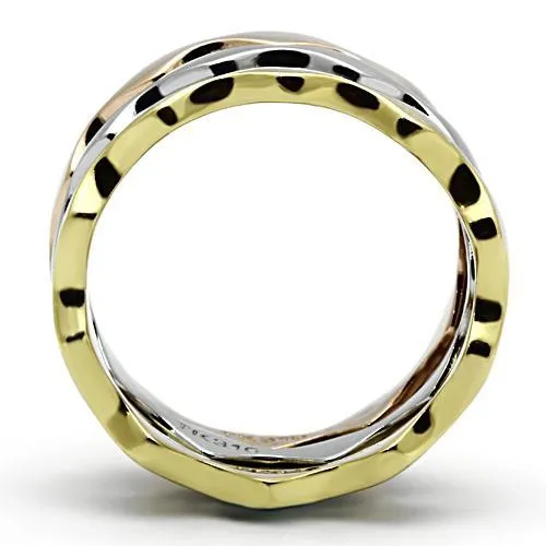 Rings Alamode TK1002 Three Tone IP Gold IP Rose Gold High Polished Stainless Steel Ring with No Stone