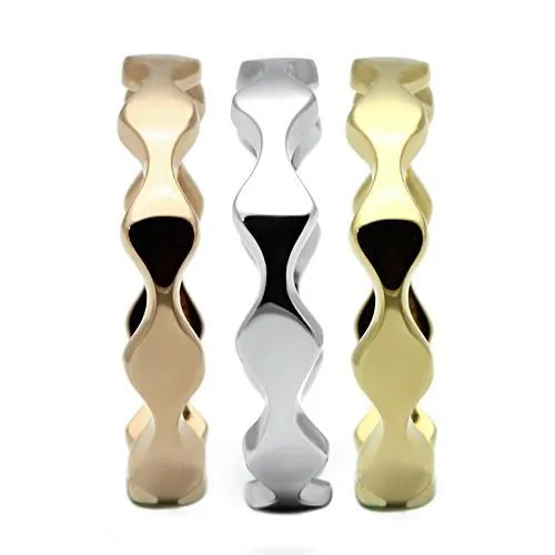 Rings Alamode TK1002 Three Tone IP Gold IP Rose Gold High Polished Stainless Steel Ring with No Stone