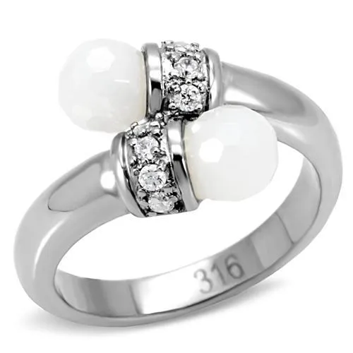 Rings Alamode TK101 High polished no plating Stainless Steel Ring with Milky CZ in White Rings Alamode TK101 High polished no plating Stainless Steel Ring with Milky CZ in White