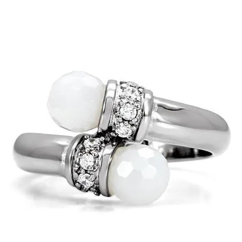 Rings Alamode TK101 High polished no plating Stainless Steel Ring with Milky CZ in White