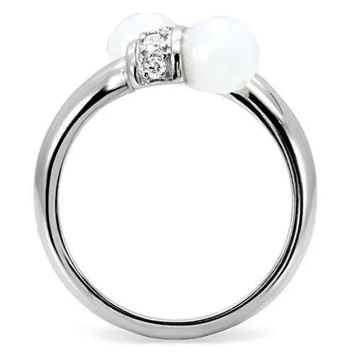 Rings Alamode TK101 High polished no plating Stainless Steel Ring with Milky CZ in White