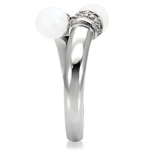 Rings Alamode TK101 High polished no plating Stainless Steel Ring with Milky CZ in White