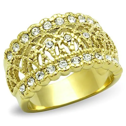 Rings Alamode TK1393 IP GoldIon Plating Stainless Steel Ring with Top Grade Crystal in Clear Rings Alamode TK1393 IP GoldIon Plating Stainless Steel Ring with Top Grade Crystal in Clear
