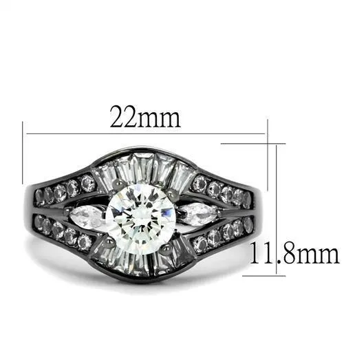Rings Alamode TK1451LJ IP Light Black IP Gun Stainless Steel Ring with AAA Grade CZ in Clear