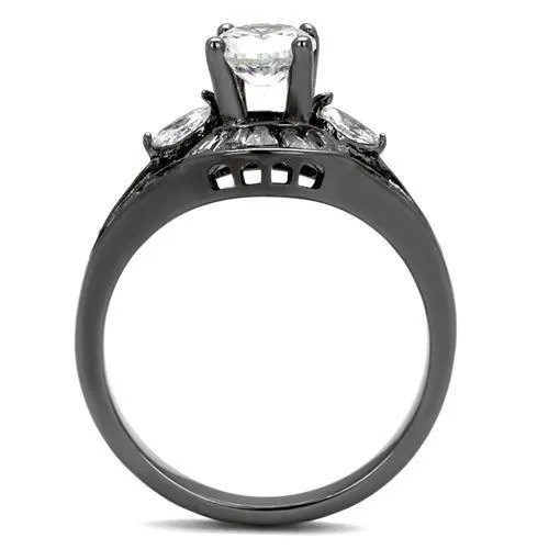 Rings Alamode TK1451LJ IP Light Black IP Gun Stainless Steel Ring with AAA Grade CZ in Clear