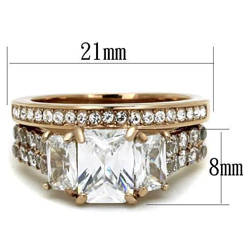 Rings Alamode TK1690 IP Rose GoldIon Plating Stainless Steel Ring with AAA Grade CZ in Clear