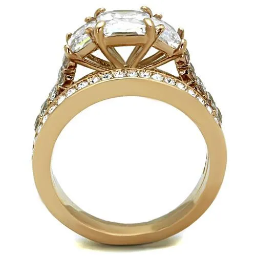 Rings Alamode TK1690 IP Rose GoldIon Plating Stainless Steel Ring with AAA Grade CZ in Clear