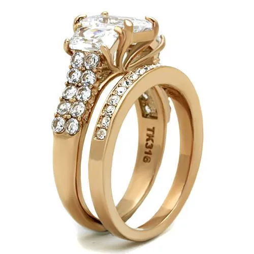 Rings Alamode TK1690 IP Rose GoldIon Plating Stainless Steel Ring with AAA Grade CZ in Clear