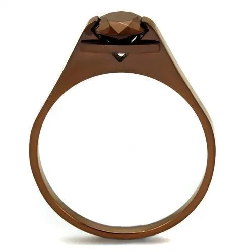 Rings Alamode TK2592 IP Coffee light Stainless Steel Ring with AAA Grade CZ in Light Coffee