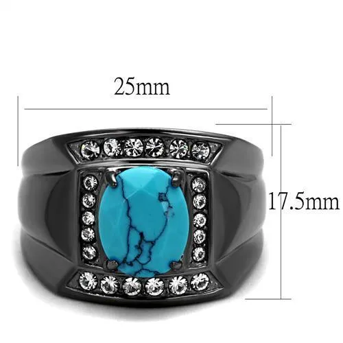 Rings Alamode TK2662 IP Light Black IP Gun Stainless Steel Ring with Synthetic Turquoise in Sea Blue