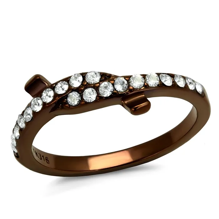 Rings Alamode TK2687 IP Coffee light Stainless Steel Ring with Top Grade Crystal in Clear Rings Alamode TK2687 IP Coffee light Stainless Steel Ring with Top Grade Crystal in Clear
