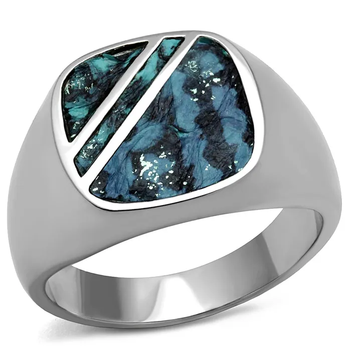 Rings Alamode TK2860 High polished no plating Stainless Steel Ring with Leather in Aquamarine AB Rings Alamode TK2860 High polished no plating Stainless Steel Ring with Leather in Aquamarine AB