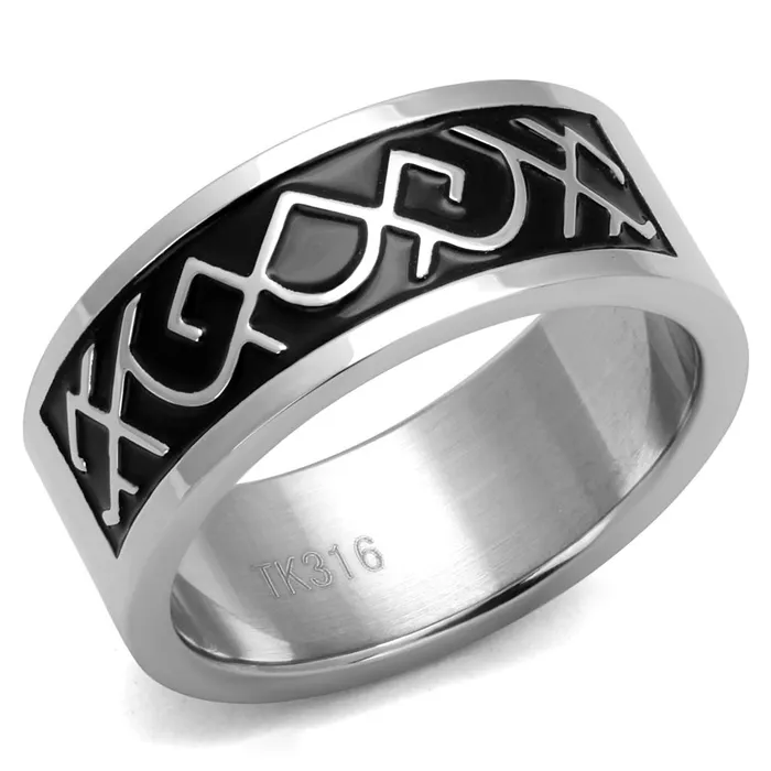 Rings Alamode TK2921 High polished no plating Stainless Steel Ring with Epoxy in Jet Rings Alamode TK2921 High polished no plating Stainless Steel Ring with Epoxy in Jet