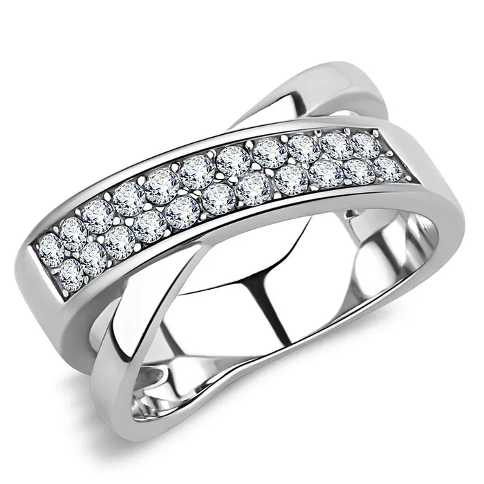 Rings Alamode TK3436 High polished no plating Stainless Steel Ring with Top Grade Crystal in Clear Rings Alamode TK3436 High polished no plating Stainless Steel Ring with Top Grade Crystal in Clear