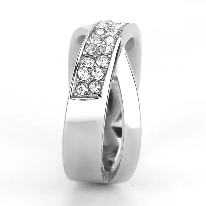 Rings Alamode TK3436 High polished no plating Stainless Steel Ring with Top Grade Crystal in Clear