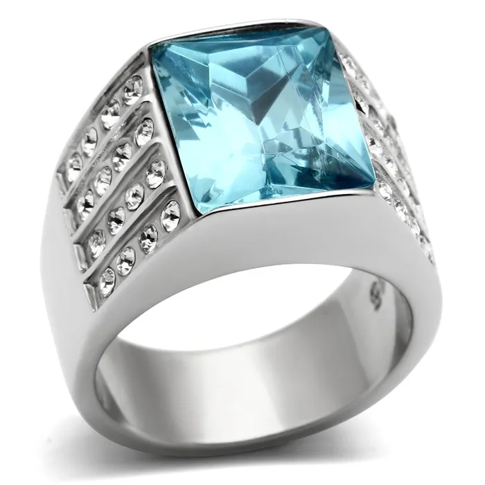 Rings Alamode TK394 High polished no plating Stainless Steel Ring with Synthetic Synthetic Glass in Sea Blue Rings Alamode TK394 High polished no plating Stainless Steel Ring with Synthetic Synthetic Glass in Sea Blue