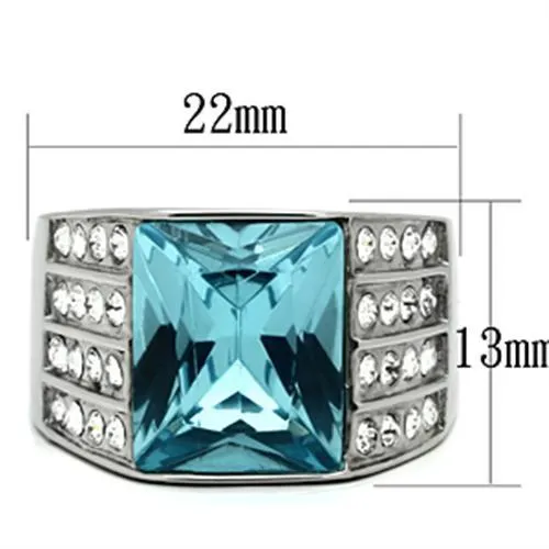Rings Alamode TK394 High polished no plating Stainless Steel Ring with Synthetic Synthetic Glass in Sea Blue