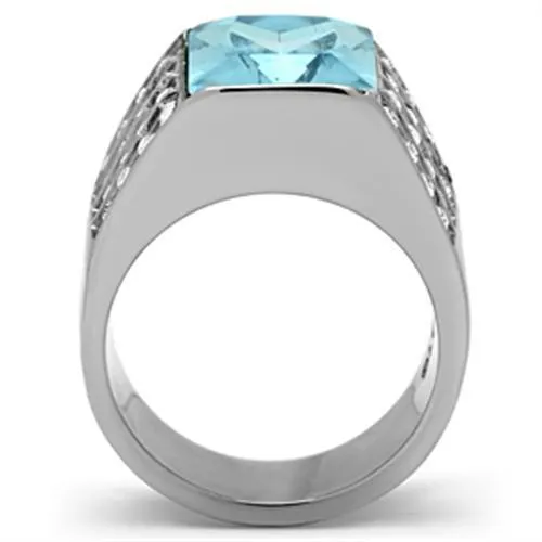 Rings Alamode TK394 High polished no plating Stainless Steel Ring with Synthetic Synthetic Glass in Sea Blue