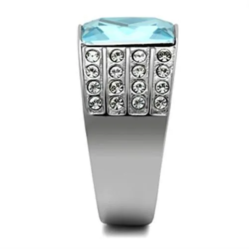 Rings Alamode TK394 High polished no plating Stainless Steel Ring with Synthetic Synthetic Glass in Sea Blue