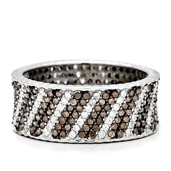 Rings Alamode TS023 Rhodium Ruthenium 925 Sterling Silver Ring with AAA Grade CZ in Brown